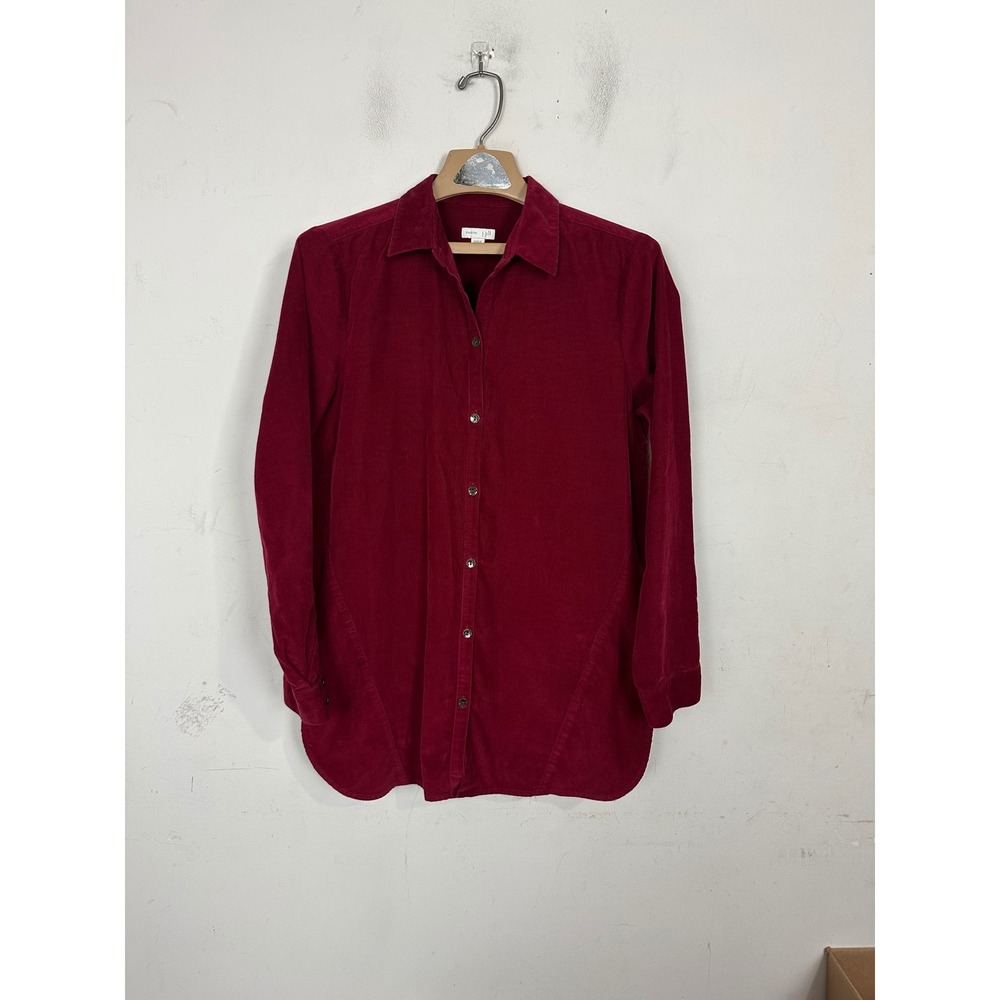 J.Jill Burgundy Corduroy Button Up Tunic Shirt‎ Womens Small Red Cotton Long Slv